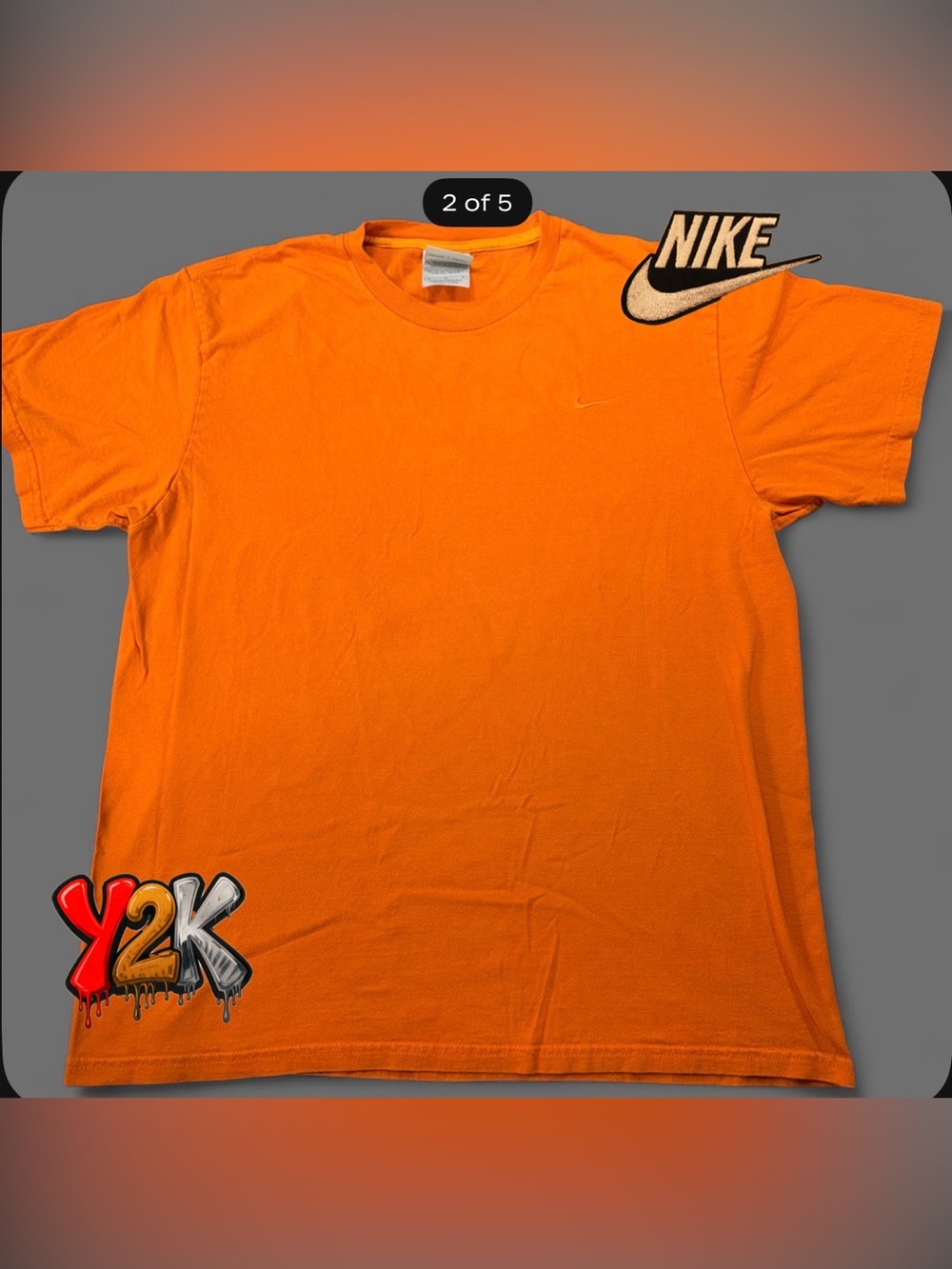 Nike T-Shirt Mens M Orange Swoosh Embroidered Tone On Tone 20.5x25.5 Y2K